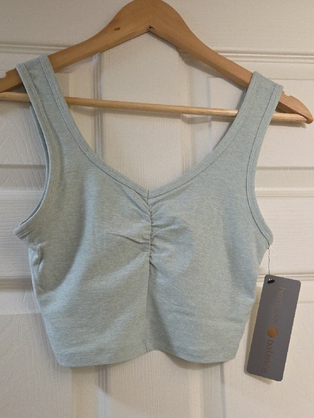 Light Sage Yoga Crop Tank Sports Bra Center Ruched Harmony Balance Small NWT